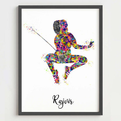 Multicolor Fencer wall art black frame