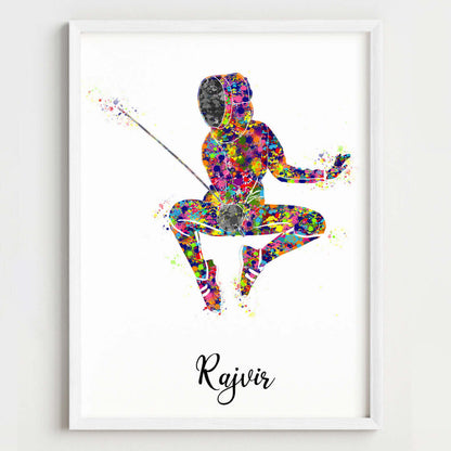 Multicolor Fencer wall art white frame