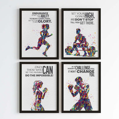 Fitness First Gym Motivational Wall Art (Framed Set of 4)