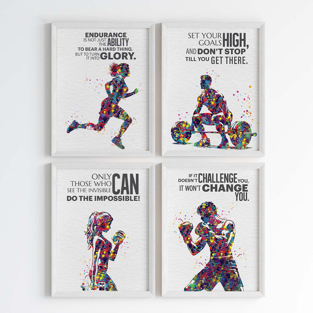Fitness First Gym Motivational Wall Art (Framed Set of 4)