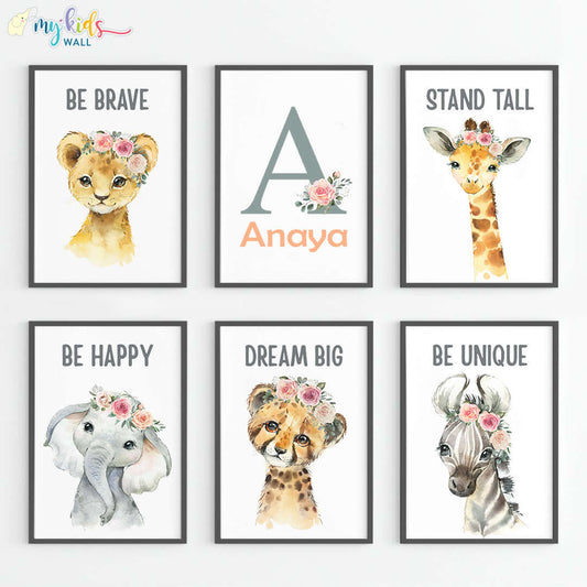 inspirational baby animals wall art set of 6 black frame