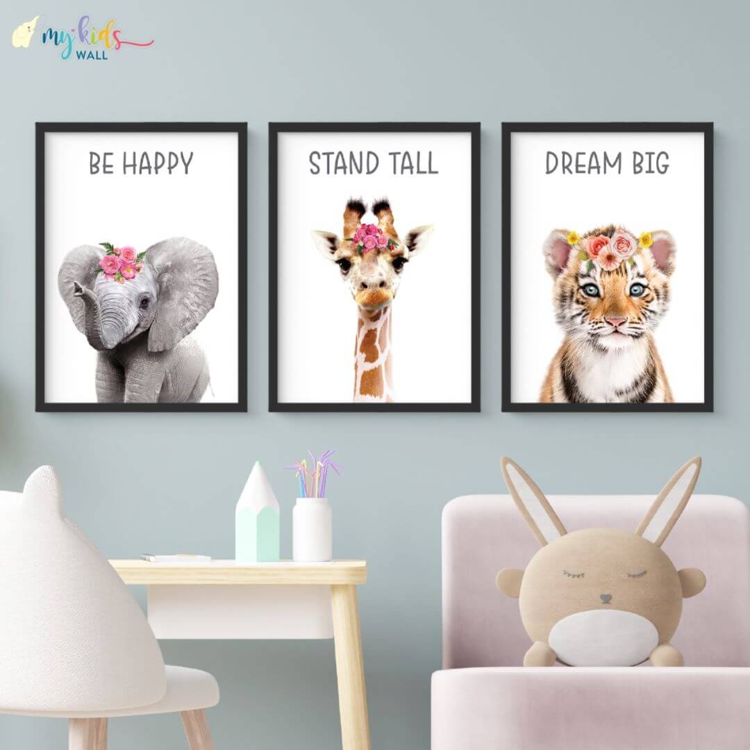 inspirational baby animals wall art set of 3 black frame