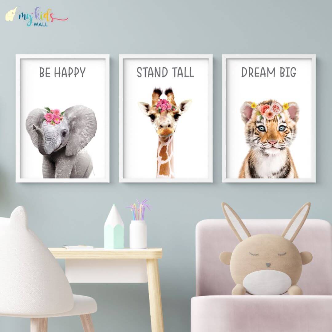 inspirational baby animals wall art set of 3 white frame