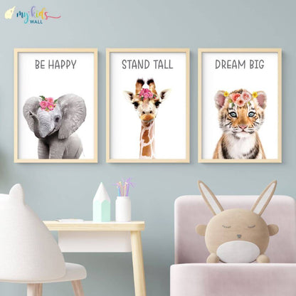 inspirational baby animals wall art set of 3 wooden frame