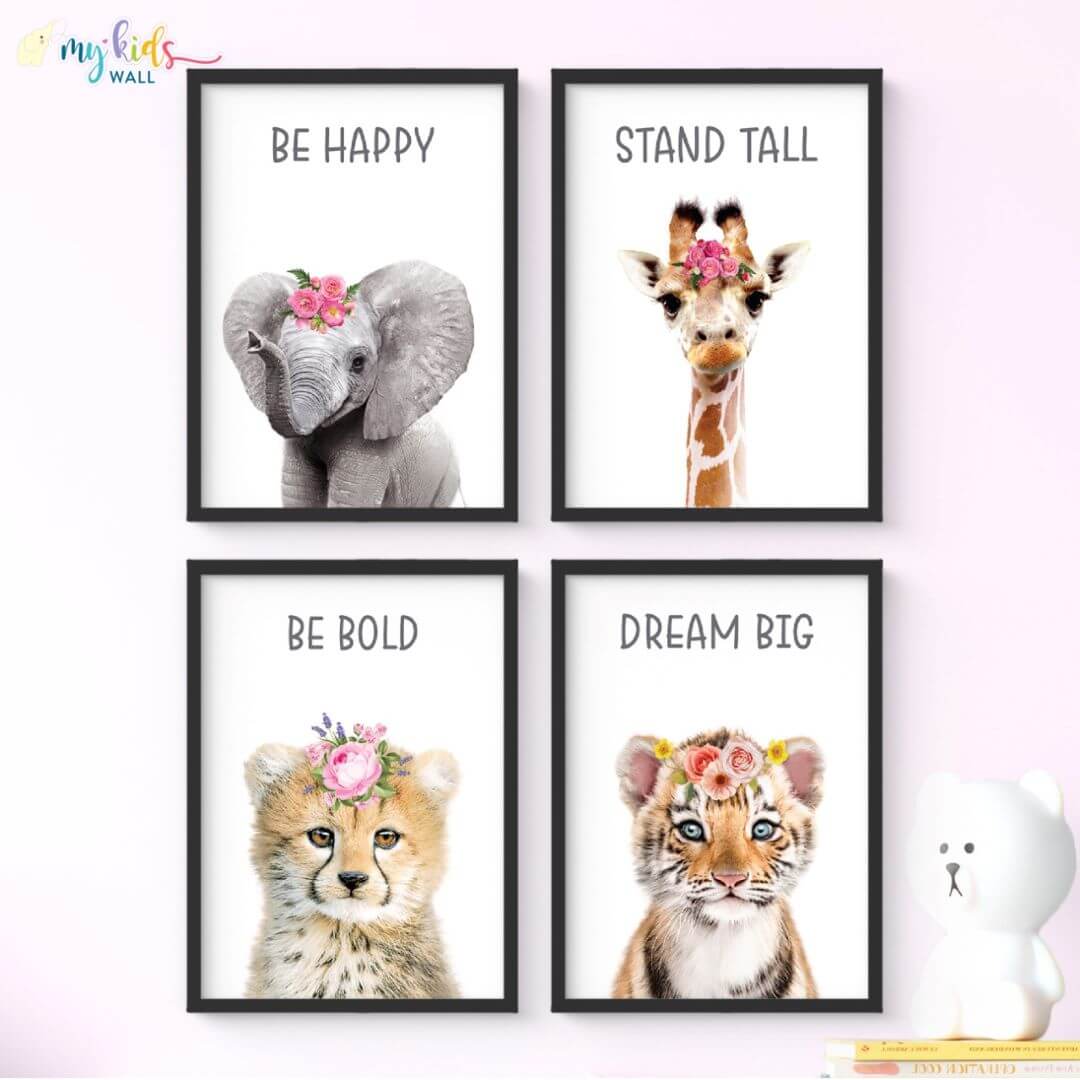 inspirational baby animals wall art set of 4 black frame