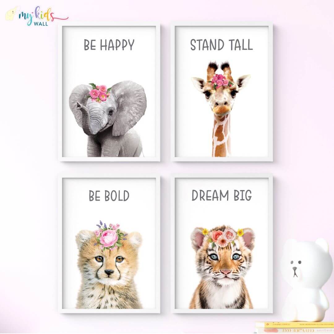 inspirational baby animals wall art set of 4 white frame