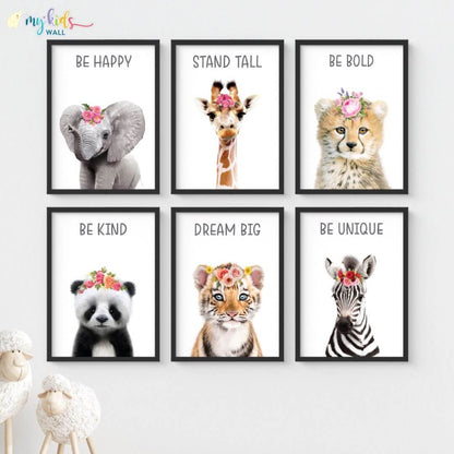 inspirational baby animals wall art set of 6 black frame