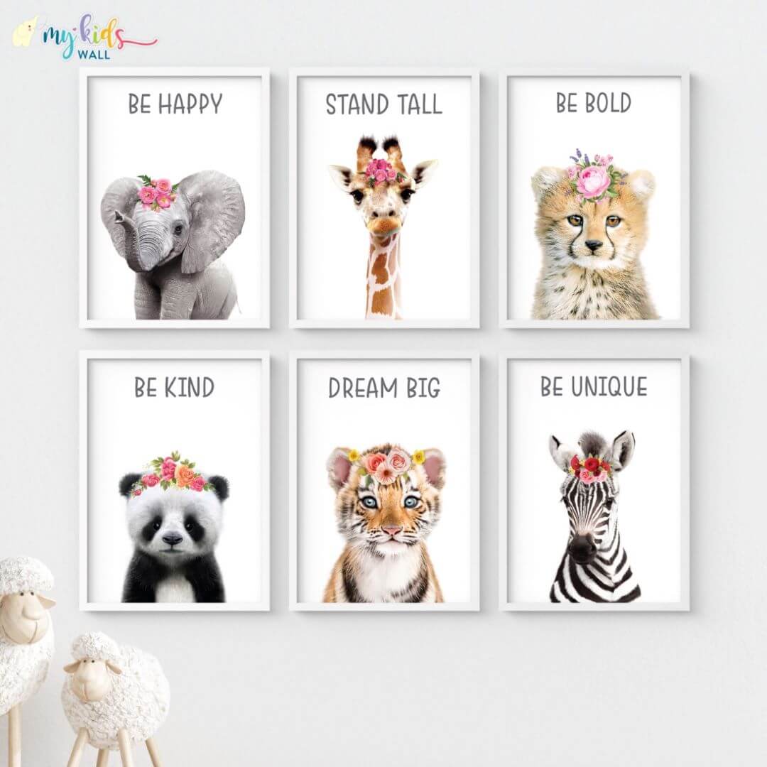 inspirational baby animals wall art set of 6 white frame