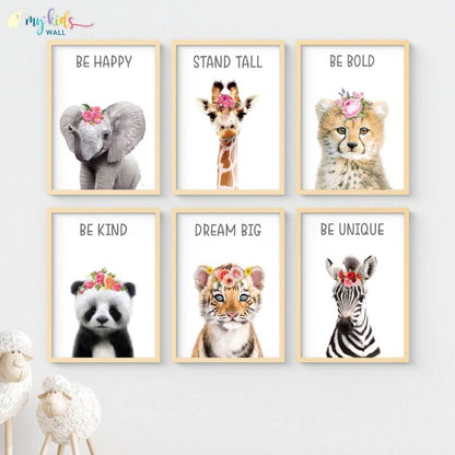 inspirational baby animals wall art set of 6 wooden frame