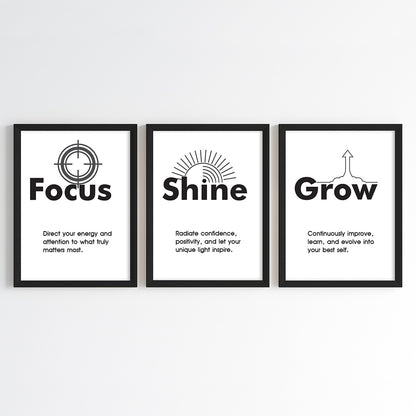 Focus Shine Grow Wall Art (Framed Set of 3)