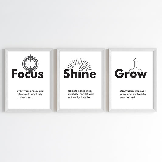 Focus Shine Grow Wall Art (Framed Set of 3)