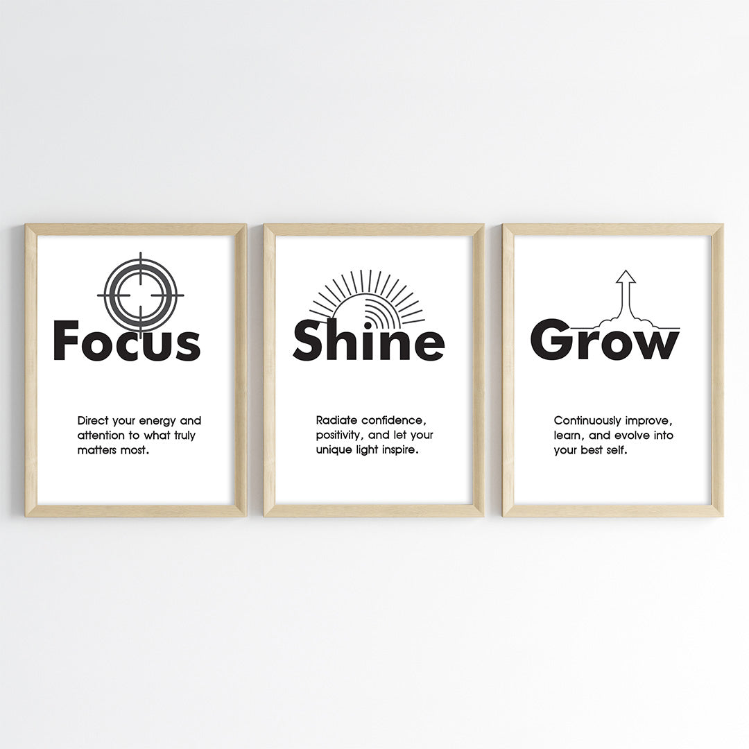 Focus Shine Grow Wall Art (Framed Set of 3)