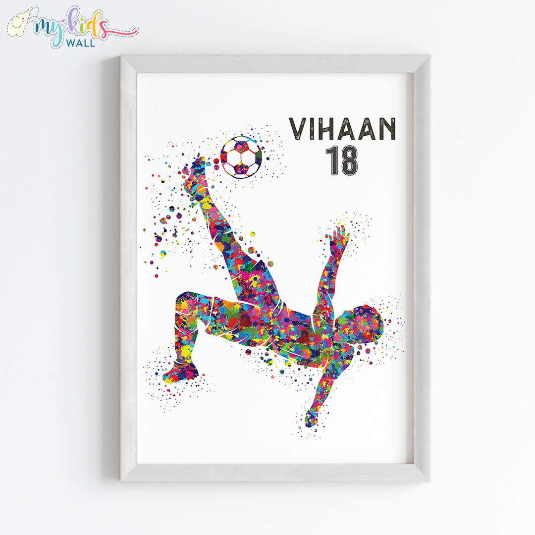 Football Bicycle Kick Personalized Wall Art Framed white