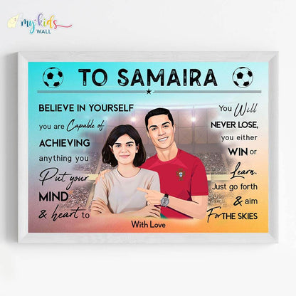 Motivational white wall frame of Ronaldo with a girl