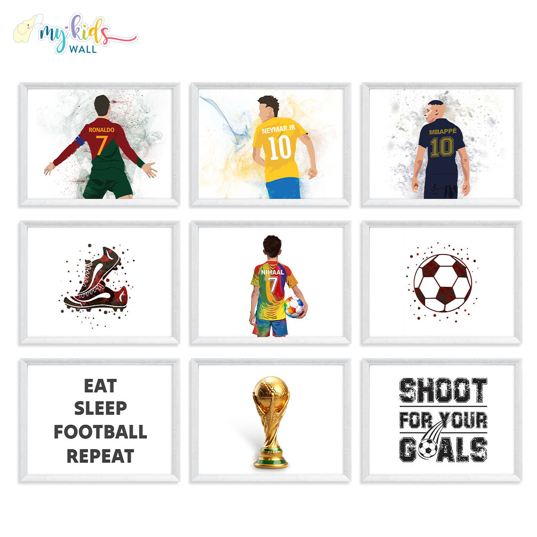 Inspirational football champion wall art set of 9 horizontal white frames