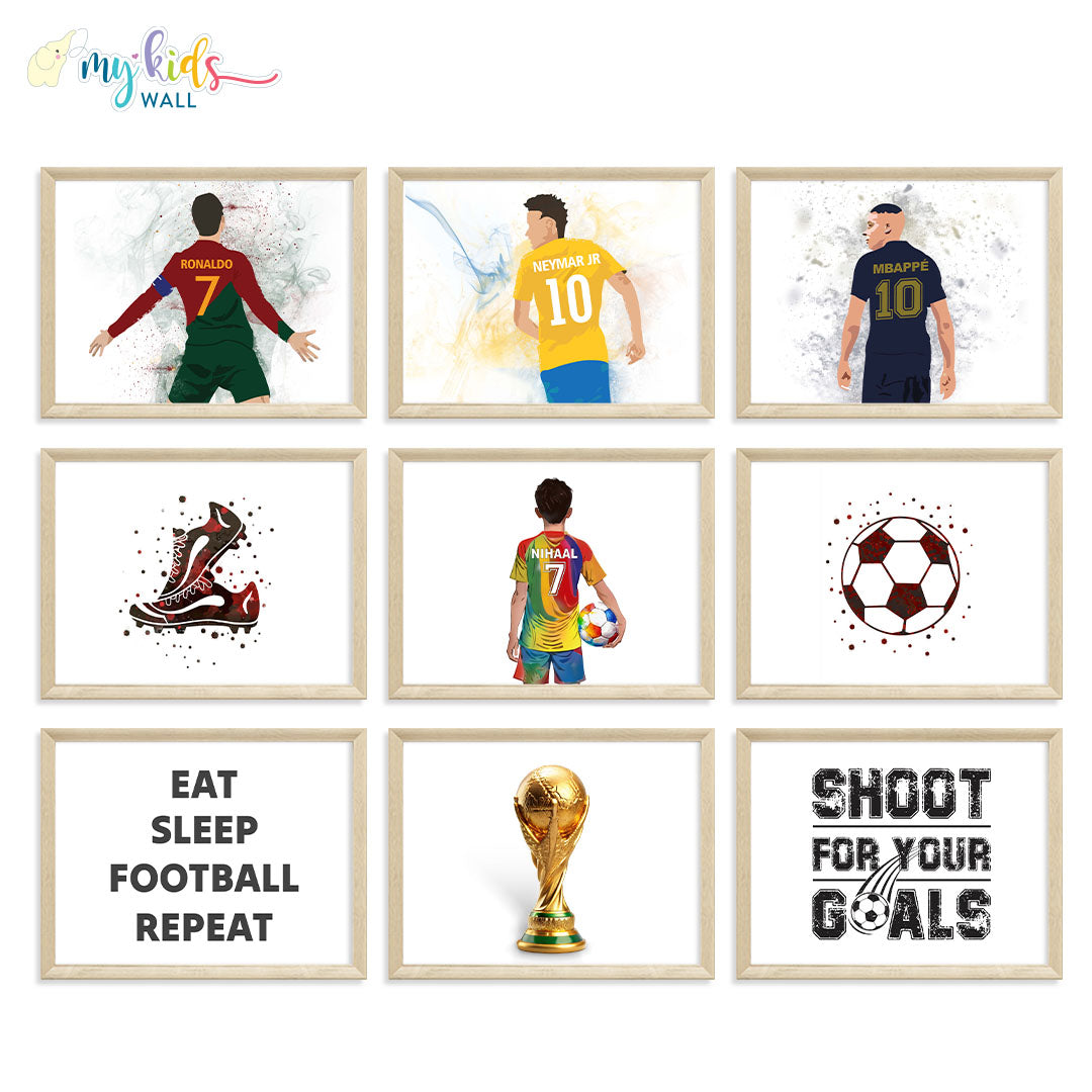 Inspirational football champion wall art set of 9 horizontal wooden frames