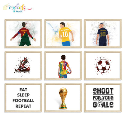 Inspirational football champion wall art set of 9 horizontal wooden frames