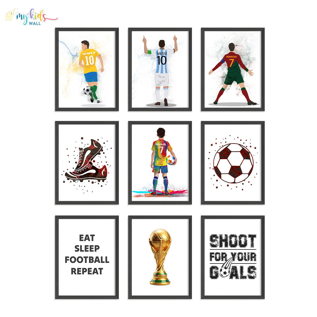 Inspirational football champion wall art set of 9 vertical black frames