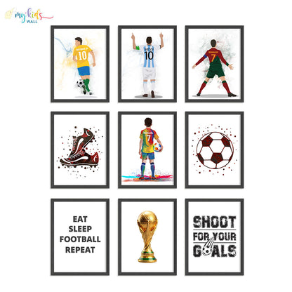 Inspirational football champion wall art set of 9 vertical black frames