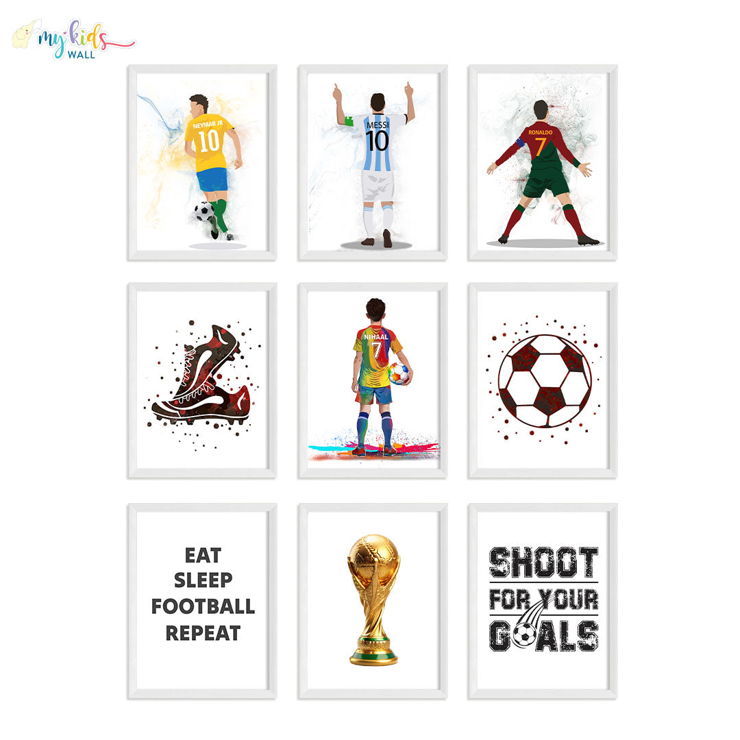 Inspirational football champion wall art set of 9 vertical white frames