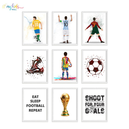 Inspirational football champion wall art set of 9 vertical white frames