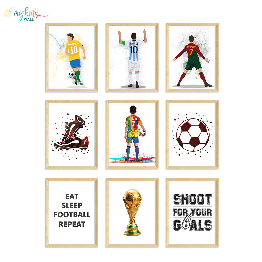 Inspirational football champion wall art set of 9 vertical wooden frames