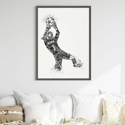 Inspirational football goal keeper girl black wall art black frame