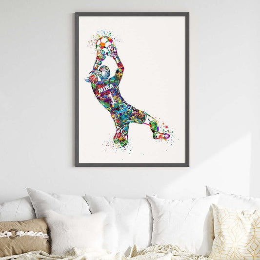 Inspirational football goal keeper girl multicolor wall art black frame