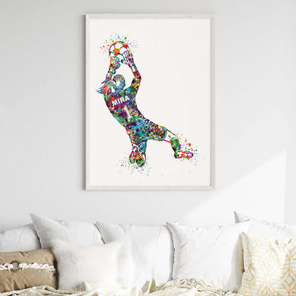 Inspirational football goal keeper girl multicolor wall art white frame