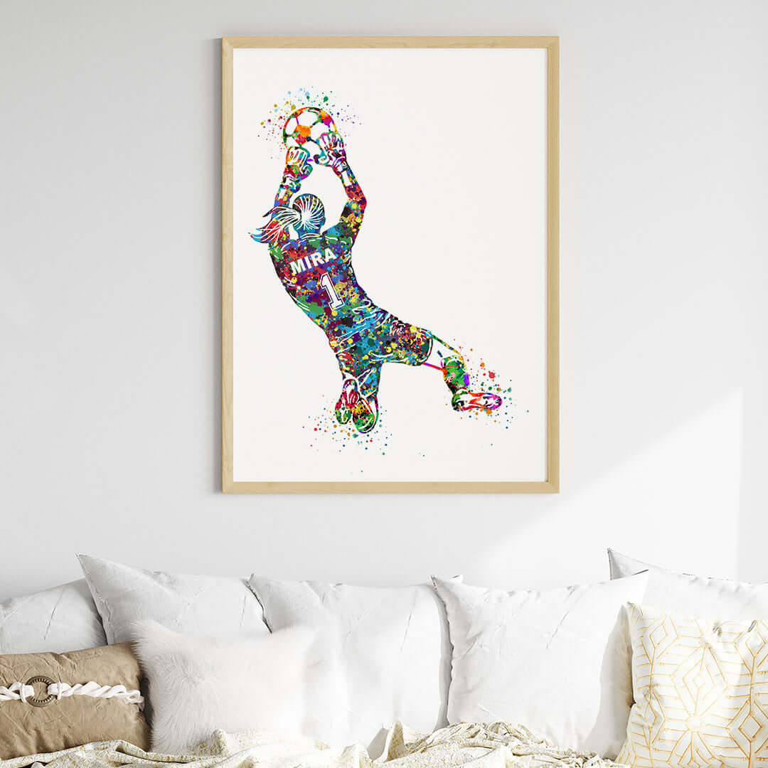 Inspirational football goal keeper girl multicolor wall art wooden frame