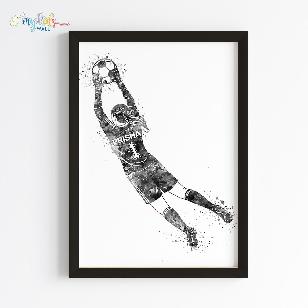 Football Goalkeeper Girl Personalized Wall Art Framed Black