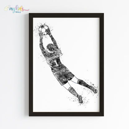 Football Goalkeeper Girl Personalized Wall Art Framed Black