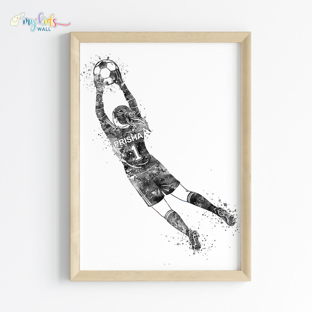 Football Goalkeeper Girl Personalized Wall Art Framed Wooden
