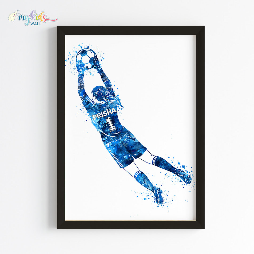 Football Goalkeeper Girl Personalized Wall Art Framed Black