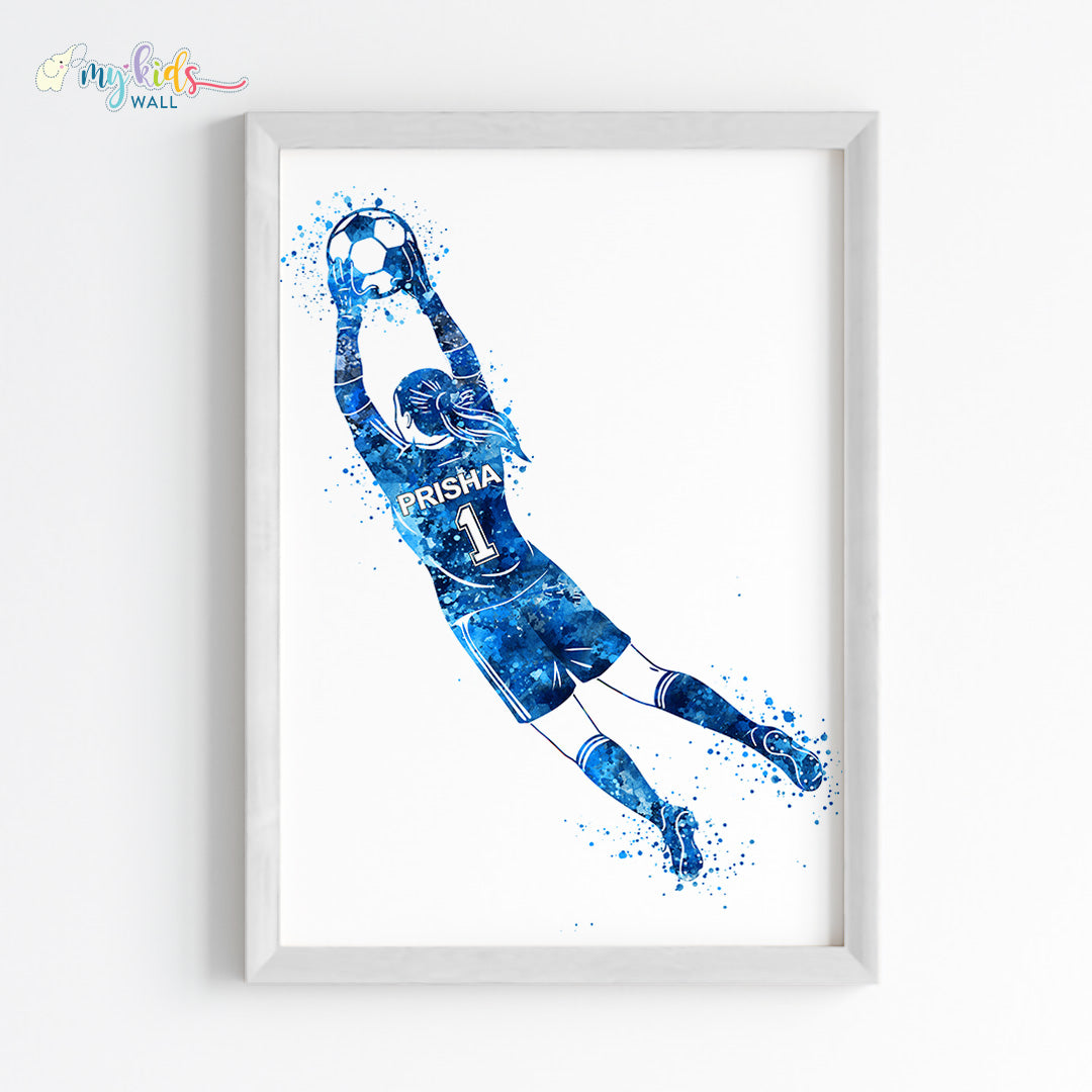 Football Goalkeeper Girl Personalized Wall Art Framed White