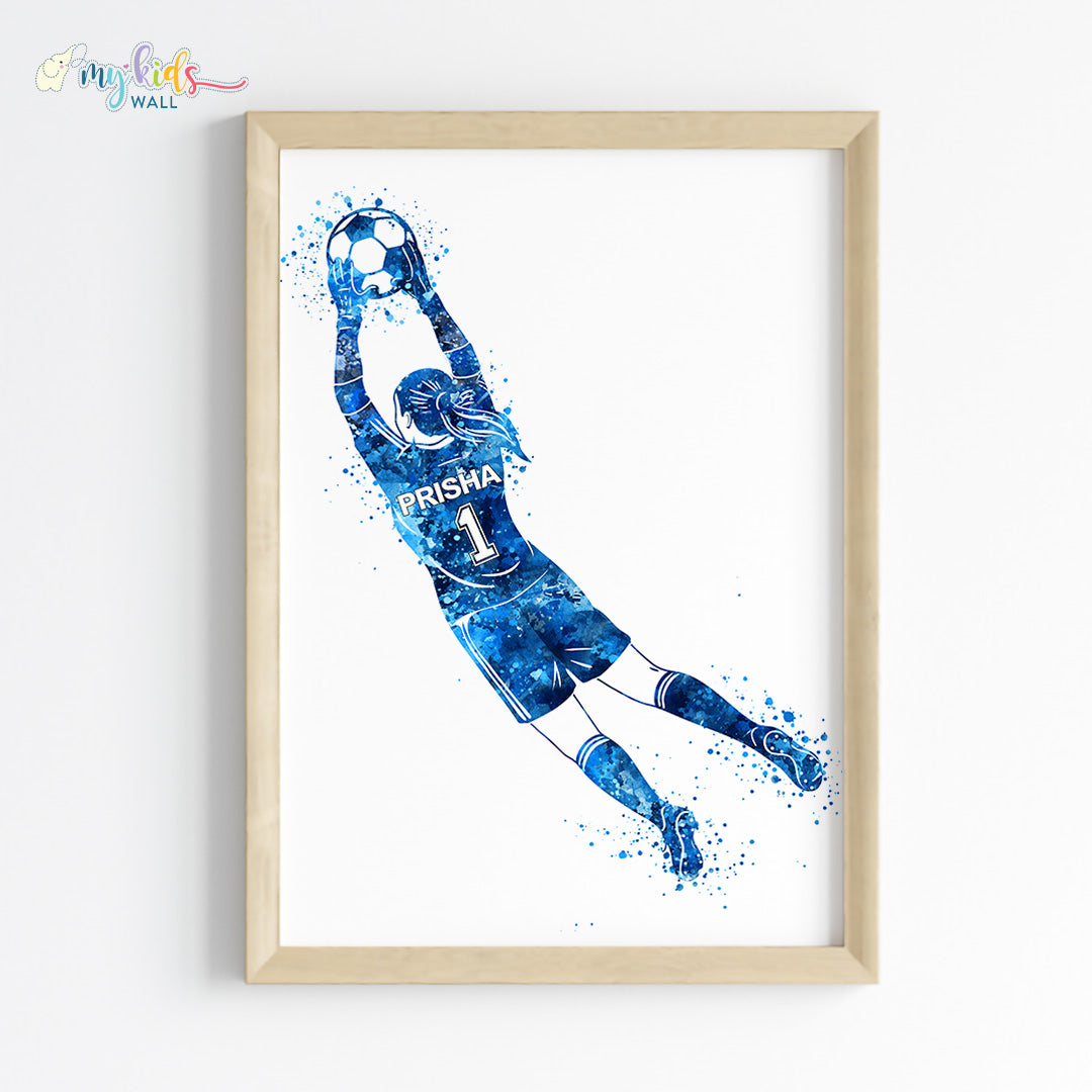 Football Goalkeeper Girl Personalized Wall Art Framed Wooden