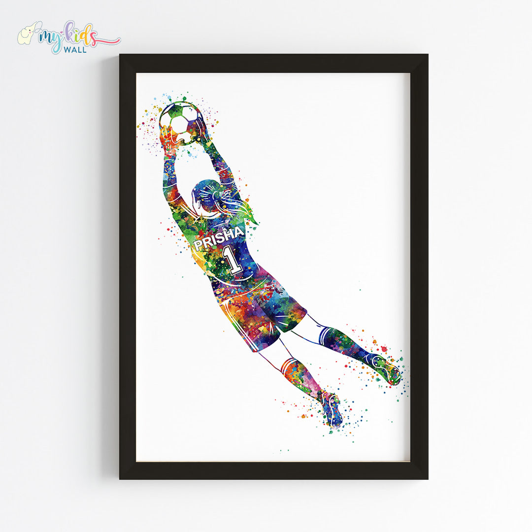 Football Goalkeeper Girl Personalized Wall Art Framed Black