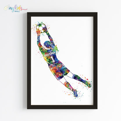 Football Goalkeeper Girl Personalized Wall Art Framed Black