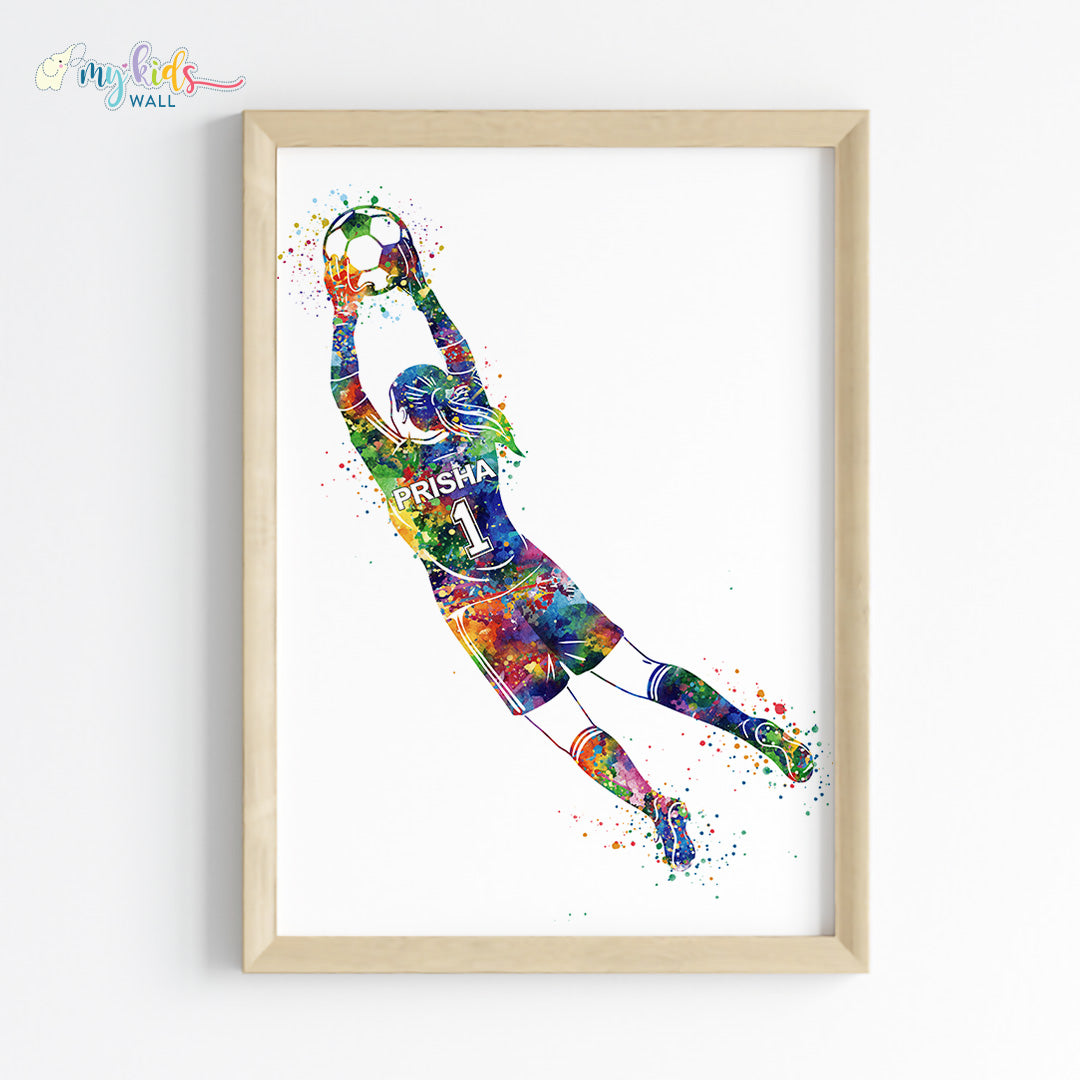 Football Goalkeeper Girl Personalized Wall Art Framed Wooden