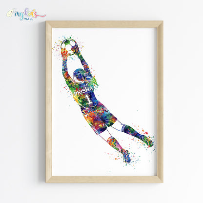 Football Goalkeeper Girl Personalized Wall Art Framed Wooden