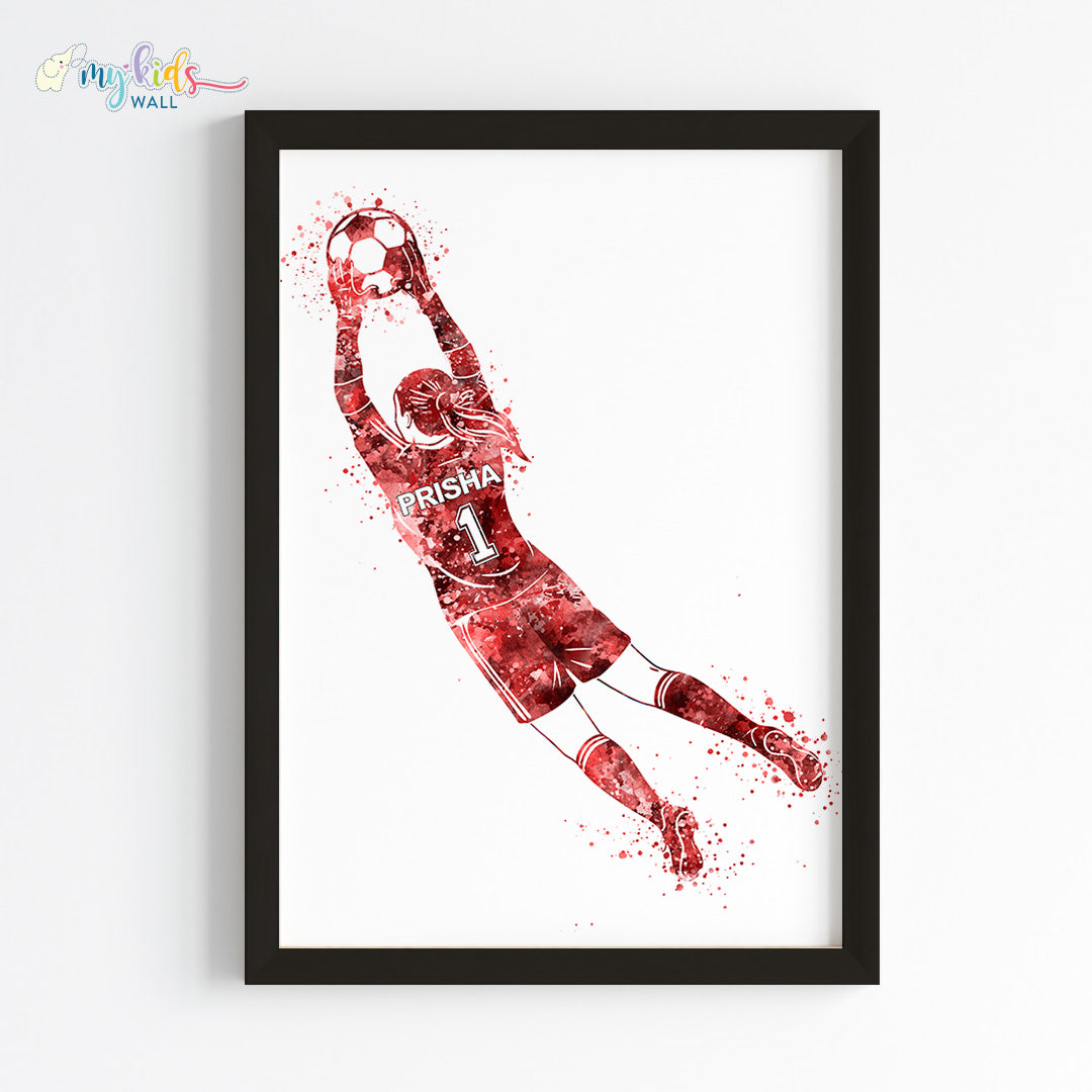 Football Goalkeeper Girl Personalized Wall Art Framed Black