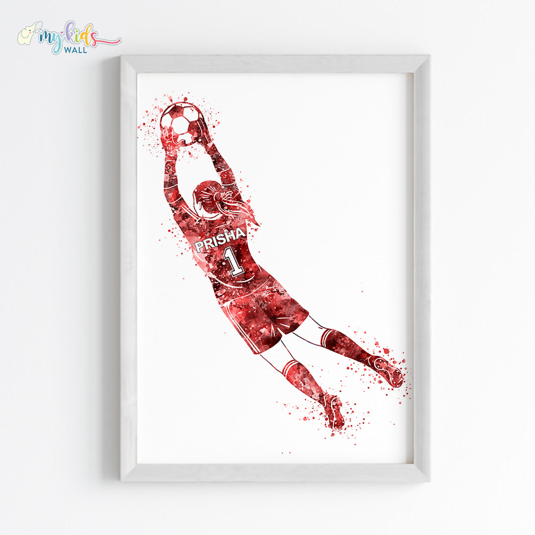 Football Goalkeeper Girl Personalized Wall Art Framed White