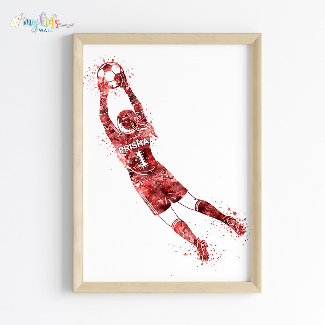 Football Goalkeeper Girl Personalized Wall Art Framed Wooden