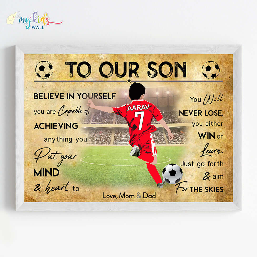 Motivational Football Player wall art white frame