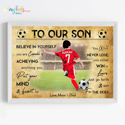 Motivational Football Player wall art white frame