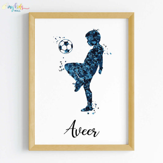 Inspirational blue football player boy wall art wooden frame