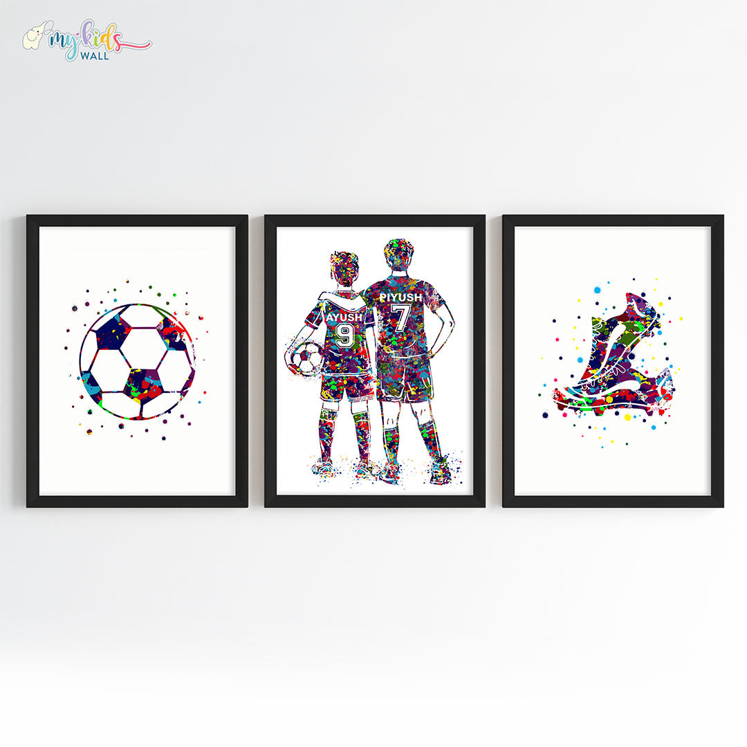Inspirational football player brothers wall art set of 3 black frame different height