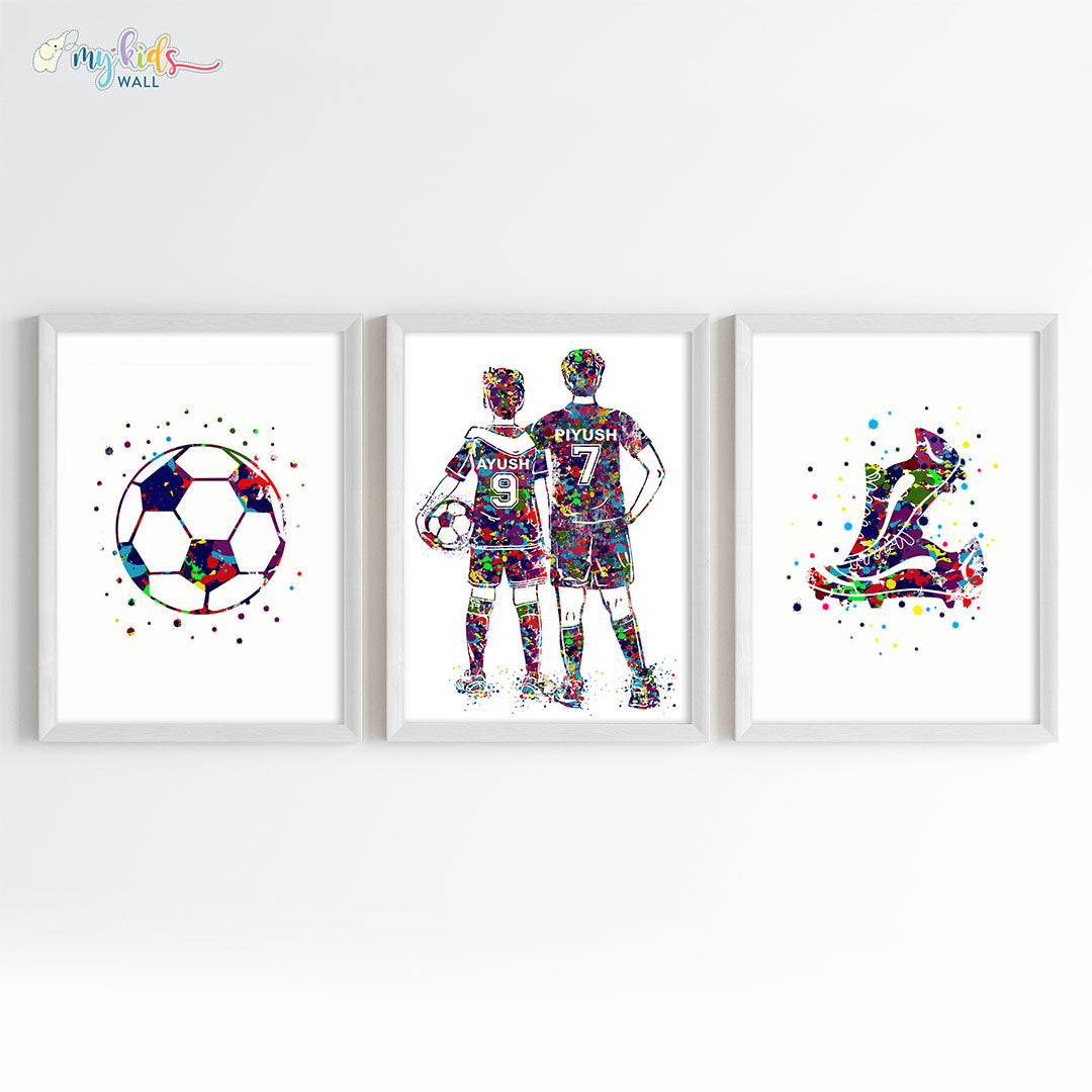 Inspirational football player brothers wall art set of 3 white frame different height