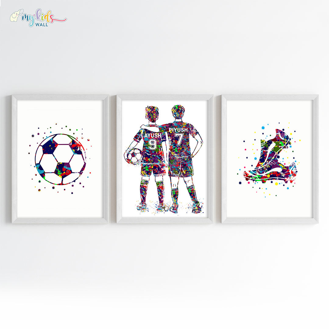 Inspirational football player brothers wall art set of 3 white frame same height