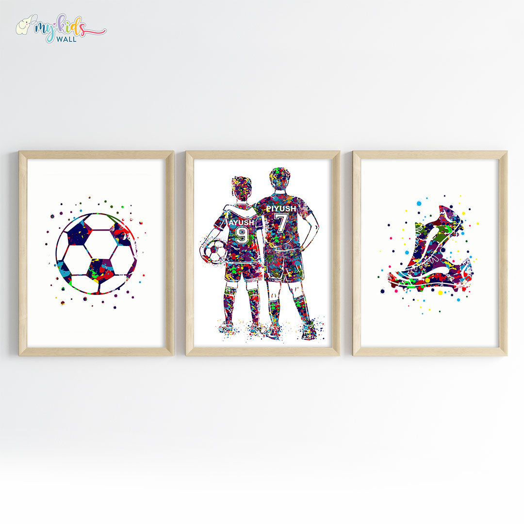 Inspirational football player brothers wall art set of 3 wooden frame different height